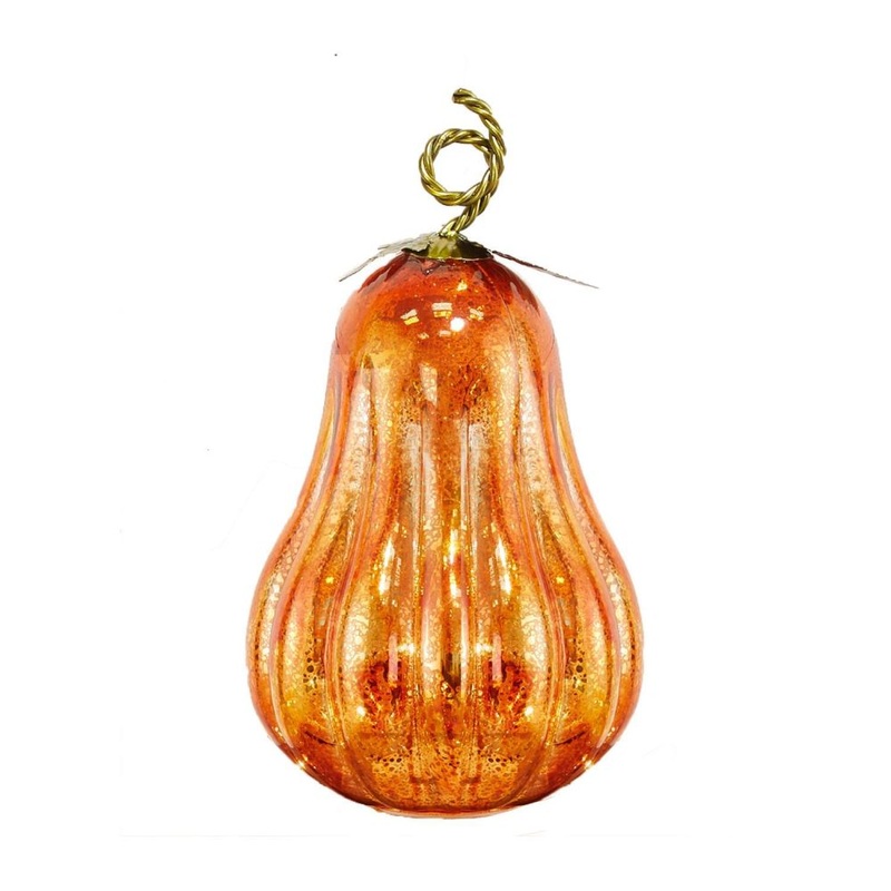 Two’s Company Large Gourd Orange Speckled LED Light Up Pumpkins – Glass