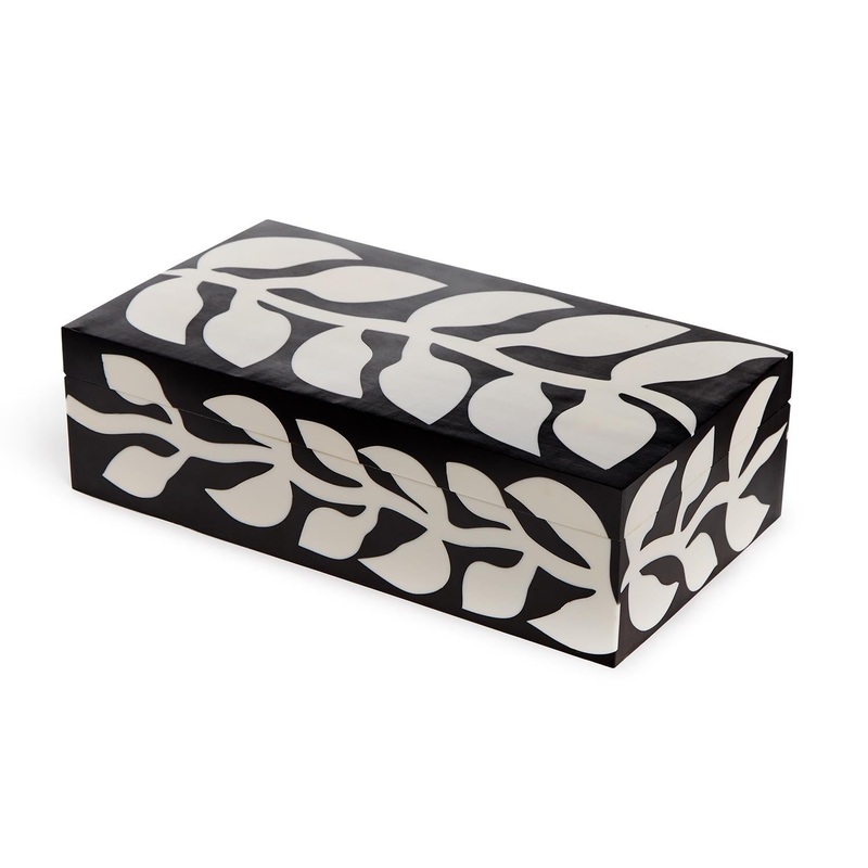 Two’s Company Leaf Cutout 6-1/2 X 12 Black and White Covered Box – Resin/Mdf