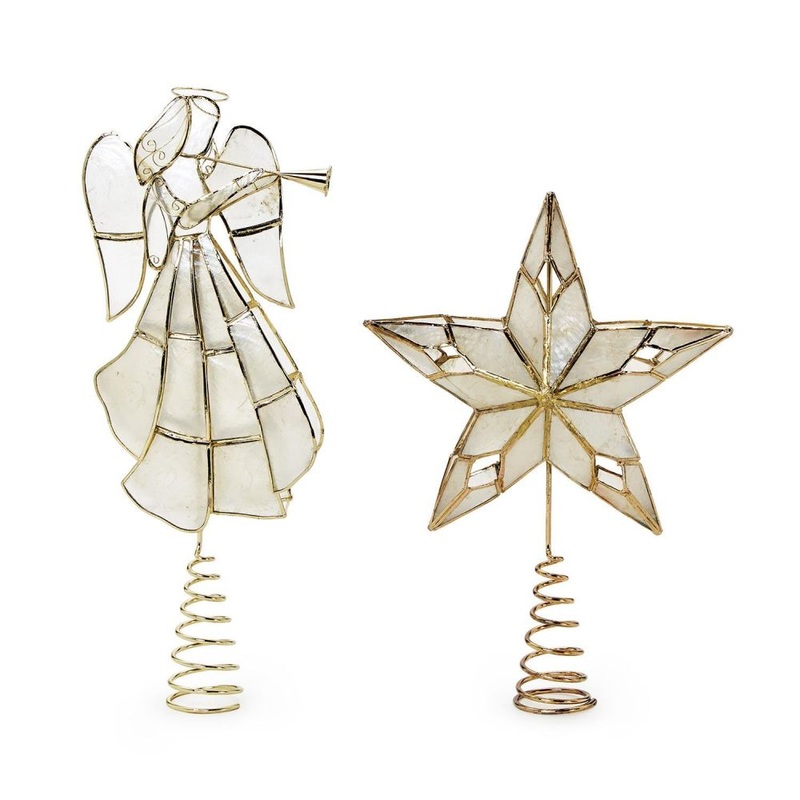 Two’s Company Mother of Pearl Hand-Crafted Double-Sided Tree Topper Assorted 2 Designs