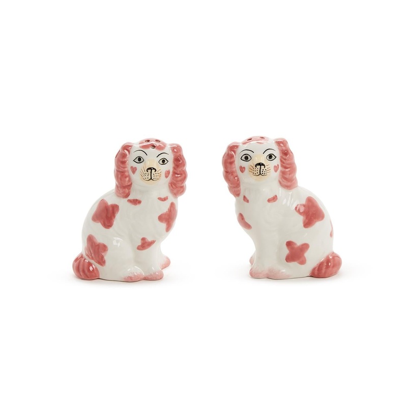 Two’s Company Pink Staffordshire Dog Salt and Pepper Shaker Set