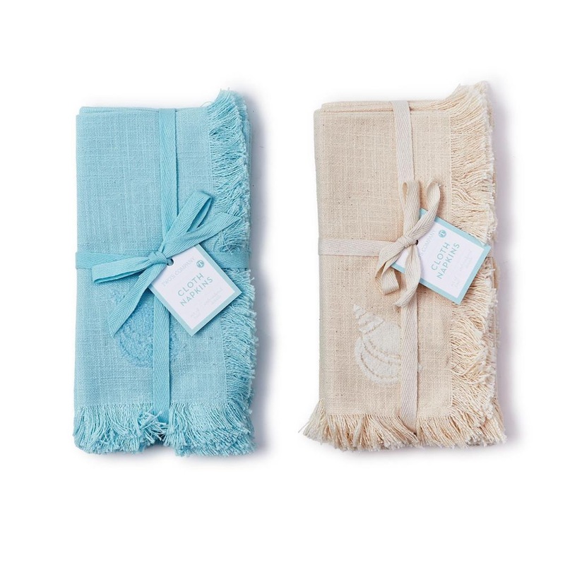 Two’s Company Sea Shell Set of 4 Napkin with Tuft Embroidery Assorted 2 Colors