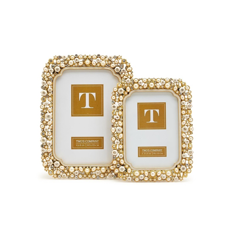 Two’s Company Set of 2 Pearl and Rhinestone Photo Frame In: 3.5×5 and 4×6