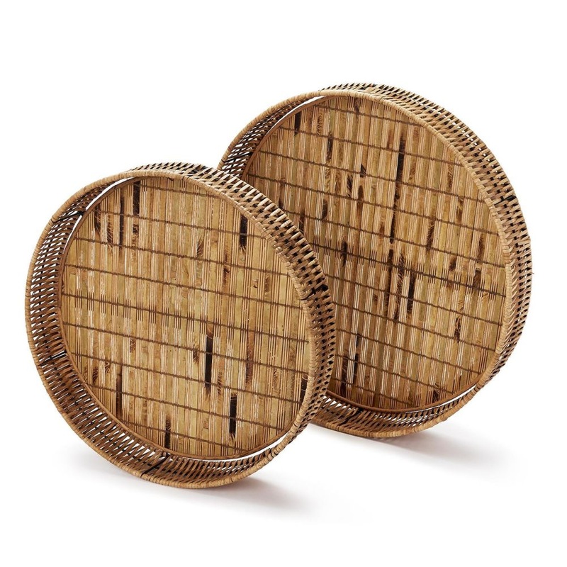 Two’s Company Set of 2 Round Bamboo Tray – Bamboo/Iron