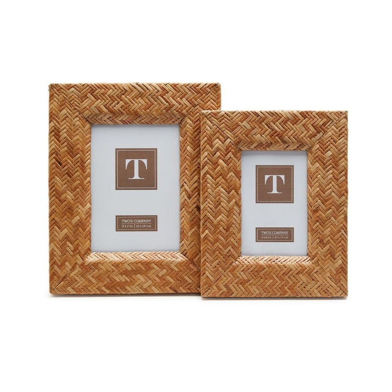 Two’s Company Set of 2 Woven Cane Photo Frame In Sizes: 4×6 and 5×7- Cane/MDF/Glass