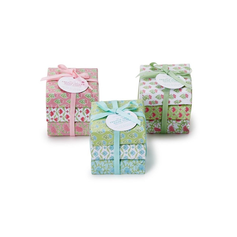 Two’s Company Set of 3 Floral Block Print Wrapped Soap Assorted 3 Colorations/Scents