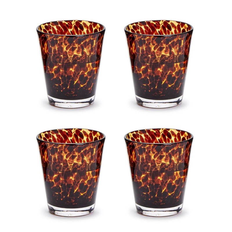 Two’s Company Set of 4 Tortoise Print Double Old Fashion Glass (16 oz, hand wash only) – Glass