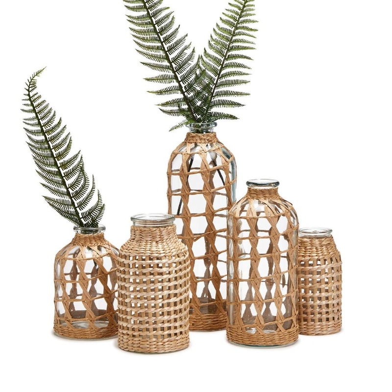 Two’s Company Set of 5 Hand-Woven Lattice Vase – Paper/Glass
