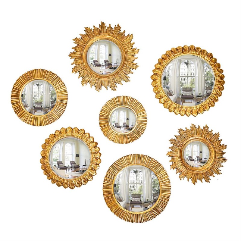 Two’s Company Set of 7 Gold Leaf Convex Wall Mirror – Resin/Glass