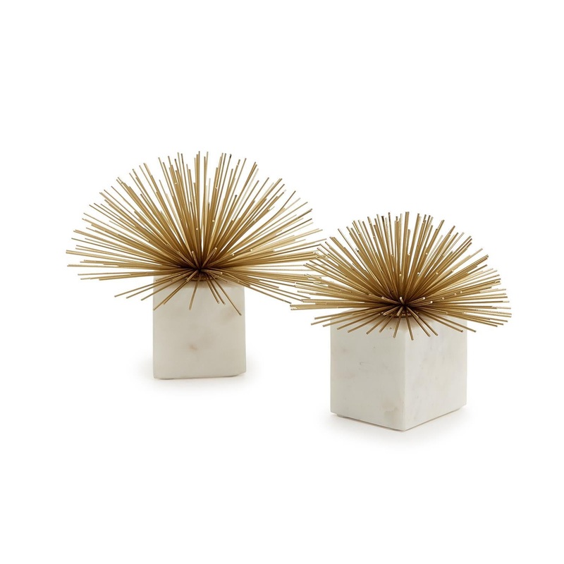 Two’s Company Starburst Set Of 2 Sculpture On Marble Base – Iron/Marble