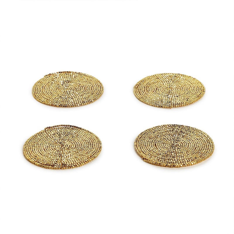 Two’s Company The Bead Goes On Set Of 4 Gold Metal Bead Coasters – Iron