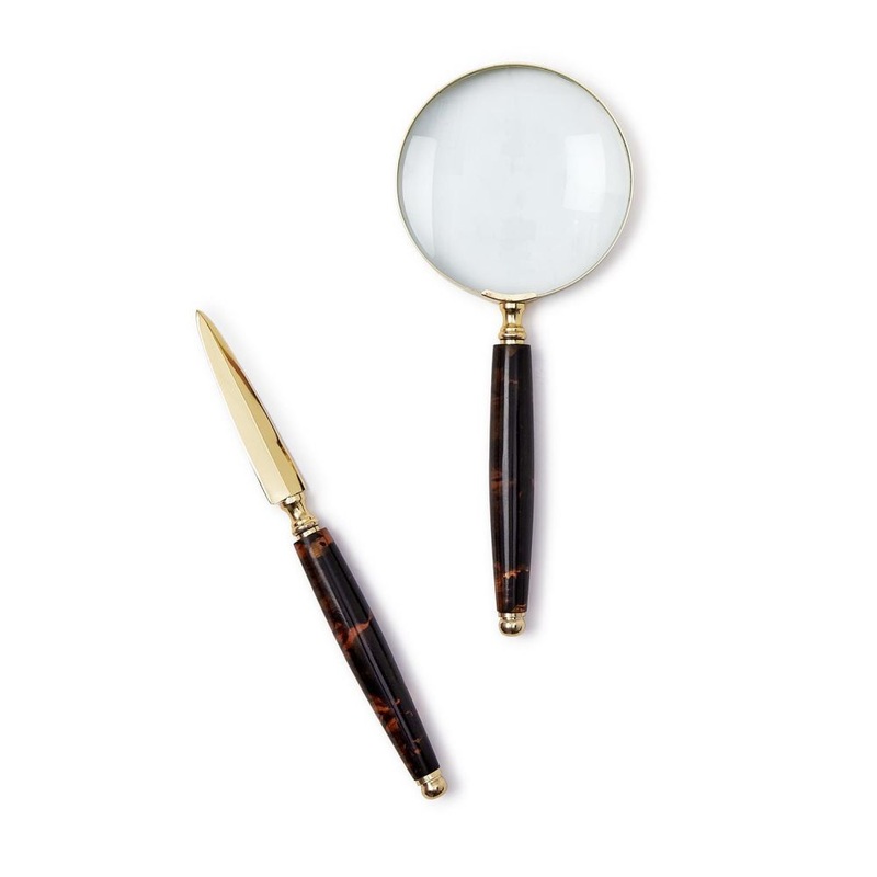 Two’s Company Tortoise Swirl Magnifier with 4x Magnification and Letter Opener Set in Gift Box