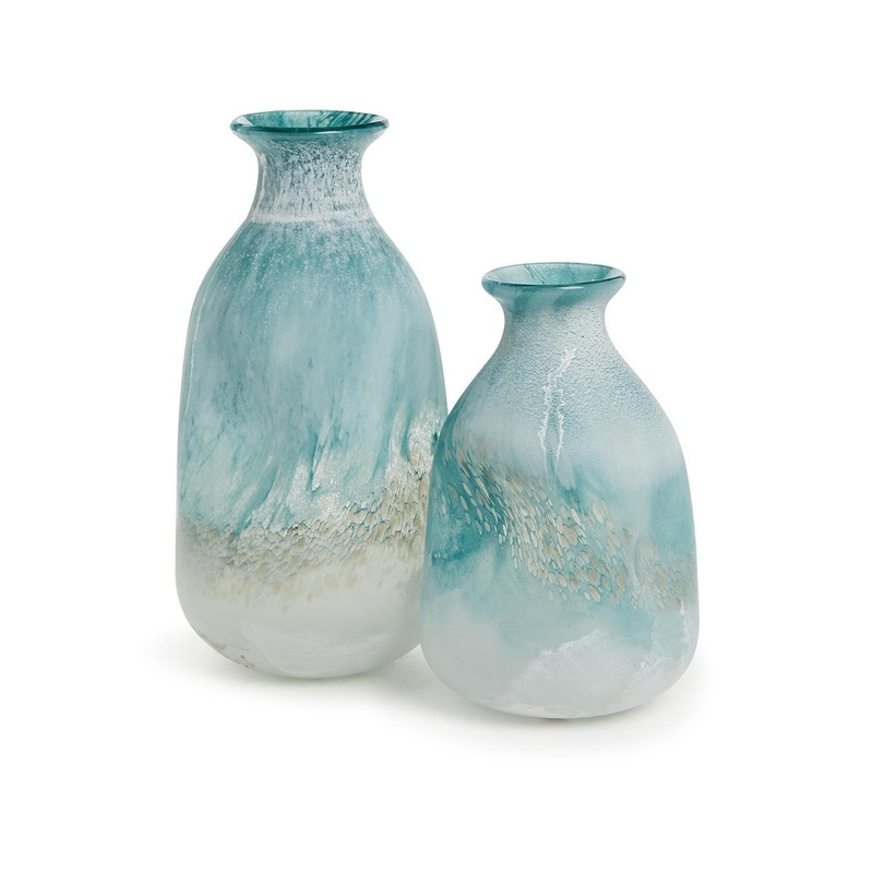 Two’s Company Waterscape Set Of 2 Seafoam Vase – Hand-Blown Glass