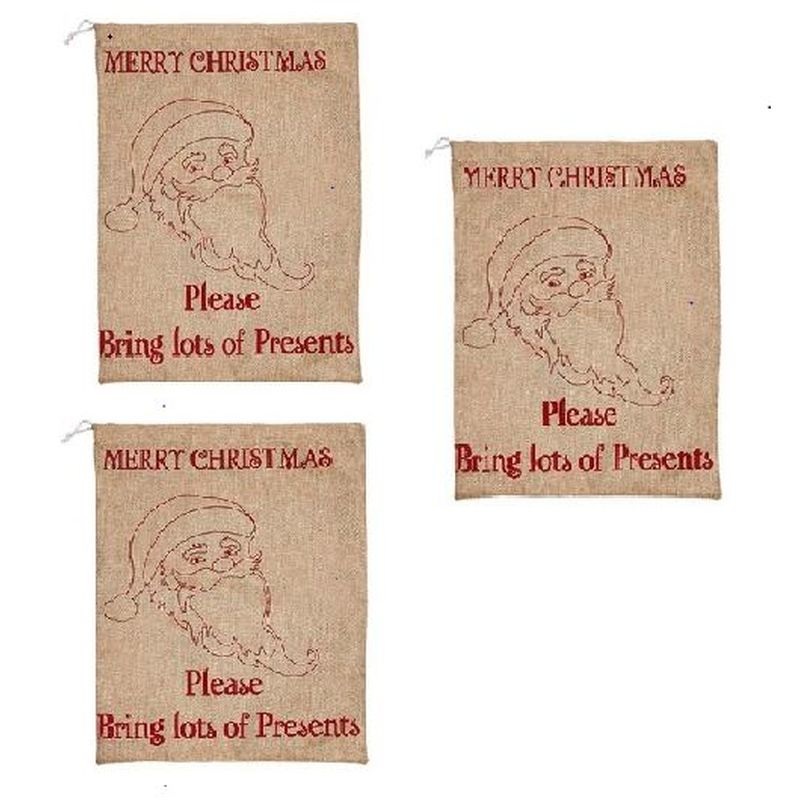 14 X 20 Burlap Christmas Bag With Santa, Set of 3