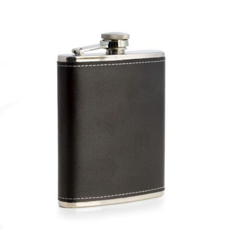 Bey Berk Stainless Steel Leather Flask, 6 oz.