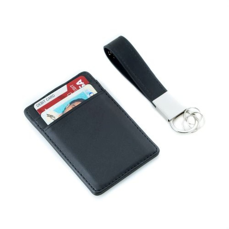 Black Leather Travel Wallet With Valet Key Ring Gift Set