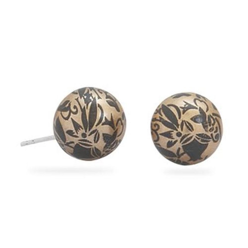 MMA Gold Color with Black Design Stud Earrings
