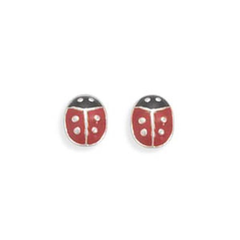 MMA Red and Black Enamel Ladybug Post Earrings