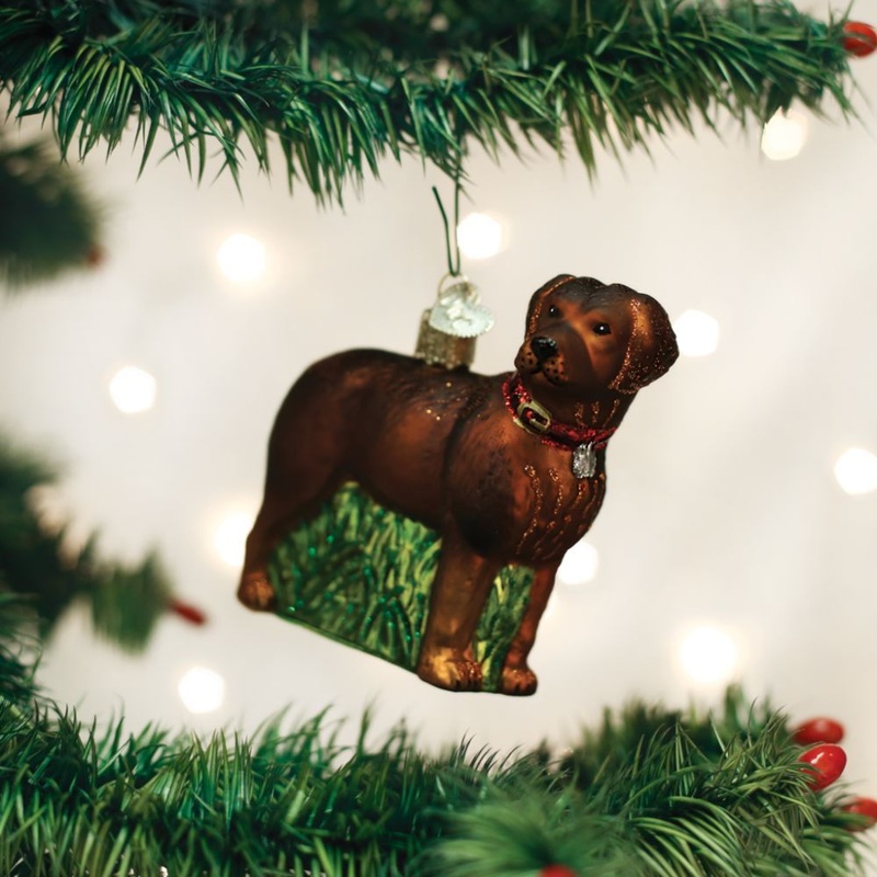 Old World Christmas Standing Chocolate Lab Puppy Ornament