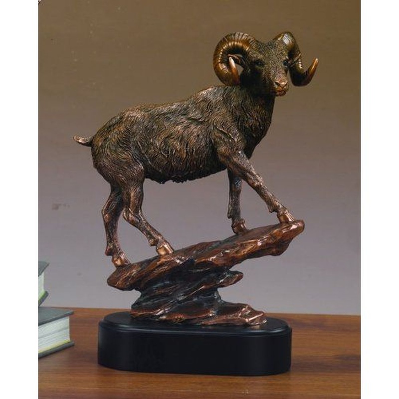 Treasure of Nature Climbing Ram Figurine, Bronze Plated, 11 x 8.5