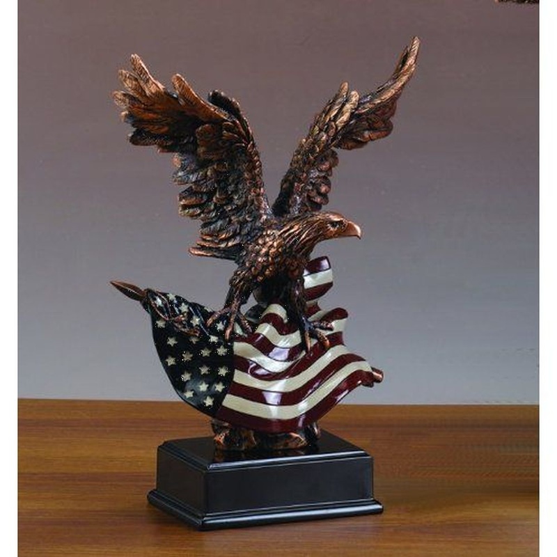 Treasure of Nature Eagle with American Flag Statue (L), Bronze Plated