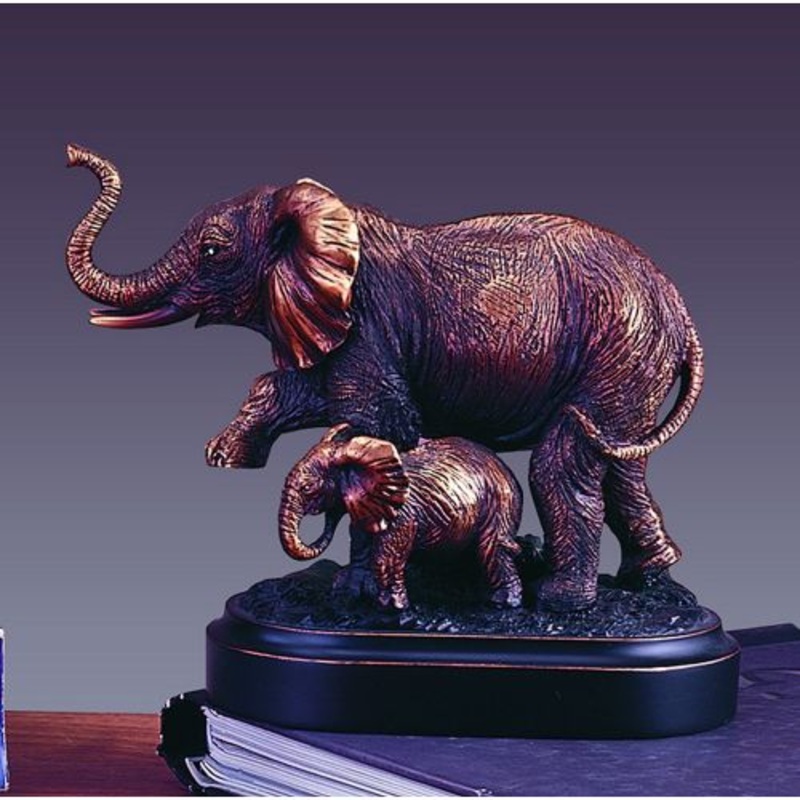 Treasure of Nature Elephant & Baby Statue, Bronze Plated, 5 x 6