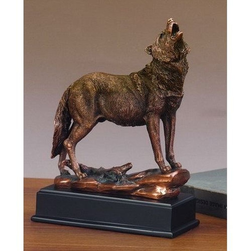 Treasure of Nature Howling Wolf Statue with Bronze Finish, 10.5 x 7.5