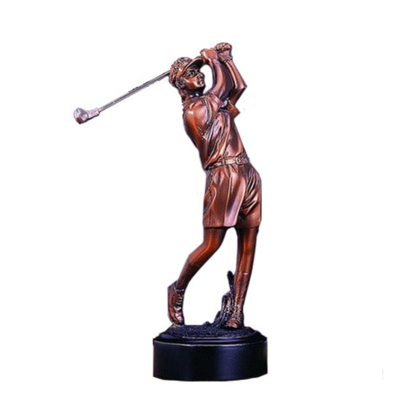 Treasure Of Nature Lady Golfer Statue, Small, Bronze Plated, 9 x 3
