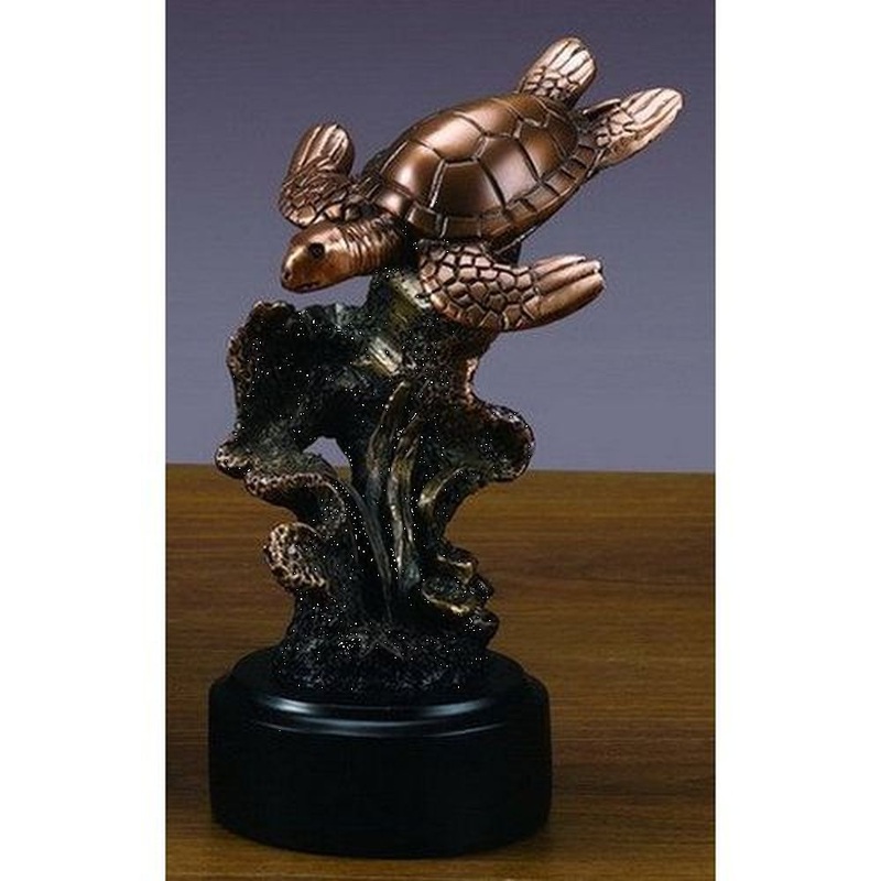 Treasure of Nature Swimming Sea Turtle Figurine, Green, Bronze Plated, 6.5 x 4