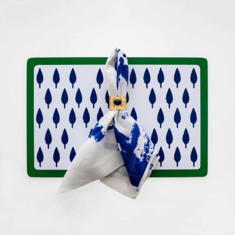 Tree Print Placemat Blue with Green, Set of 2