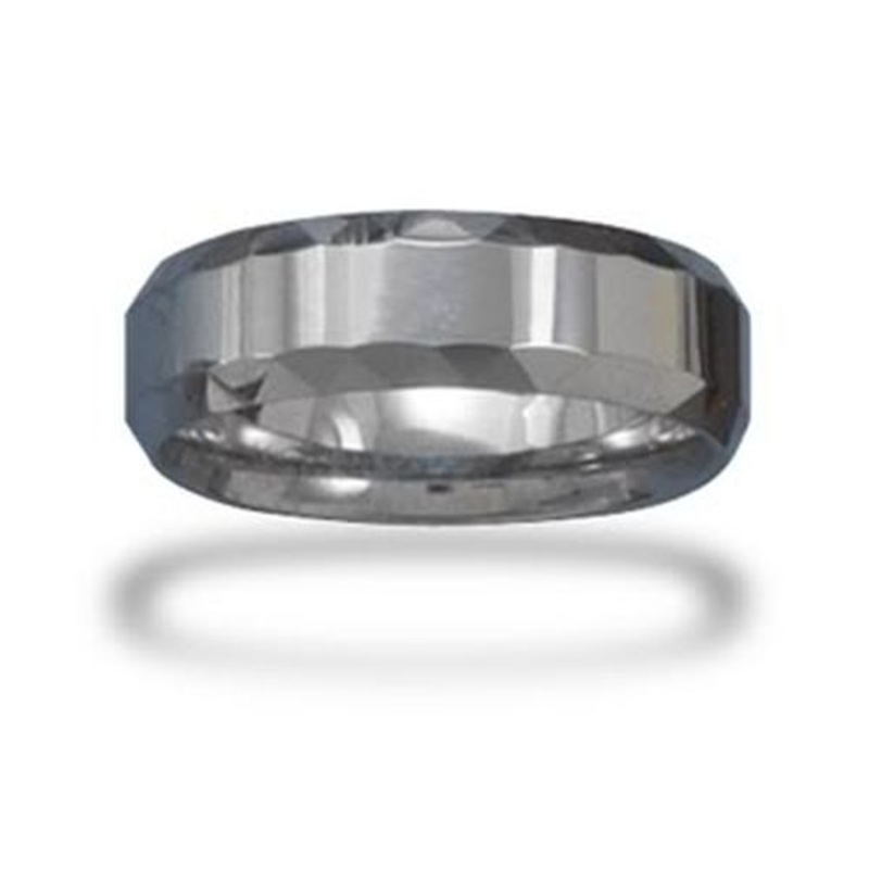Tungsten Carbide 7mm Men’S Ring with Faceted Edge / Size 85