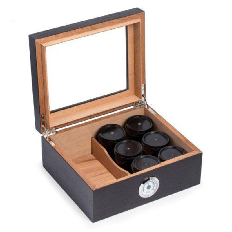 Bey Berk Espresso Wood Humidor with Black Canisters.