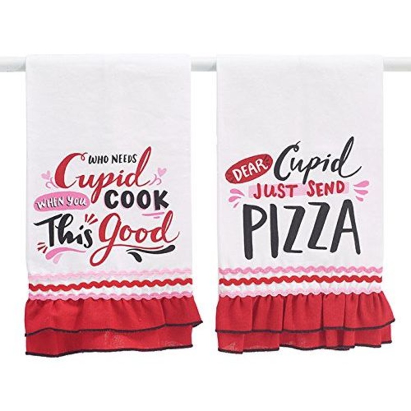 Burton & Burton Tea Towel Cupid With Message, 2 Assorted