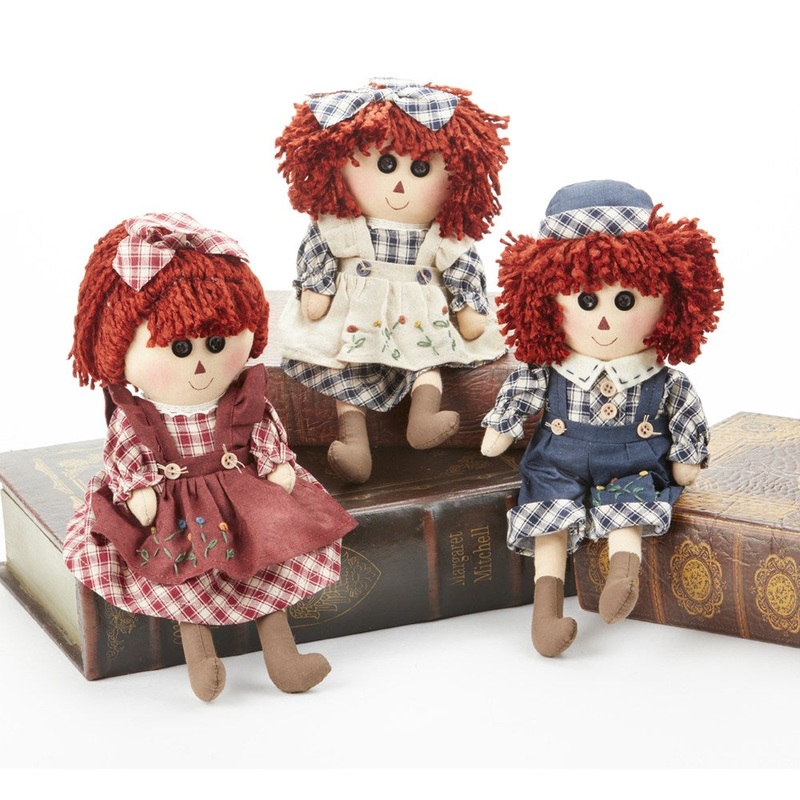 Delton 10 Plaid Button Eyes Doll, 3 Assorted, Red.