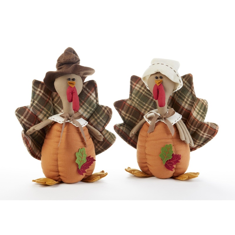 Delton 11.5 Sitting Pilgrim Pumpkin Turkey Figurine, 2 Assorted, Orange