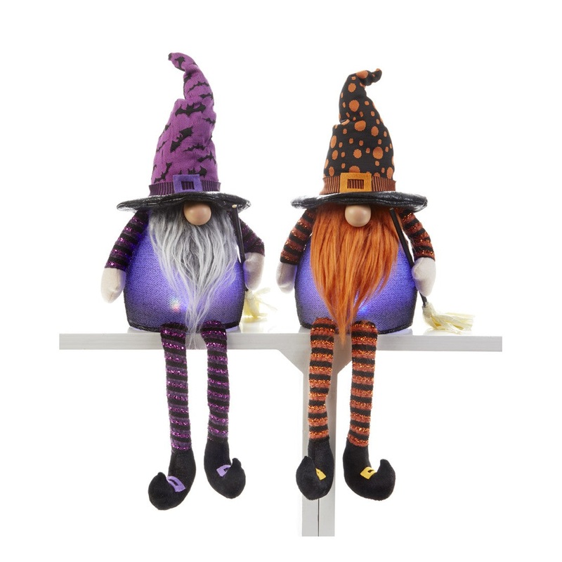 Delton 20.3 Sitting LED Gnome Figurine Witch, 2 Assorted, Purple