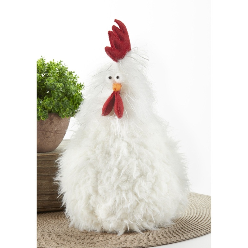 Delton 5.9 x 9.5 Fuzzy Chicken Stump Figurine, White