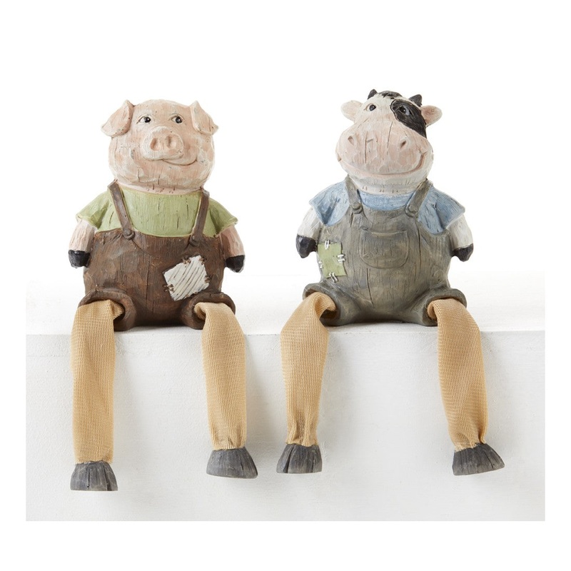 Delton 6.5 Resin Sitting Farm Animal Figurine, 2 Assorted, Brown