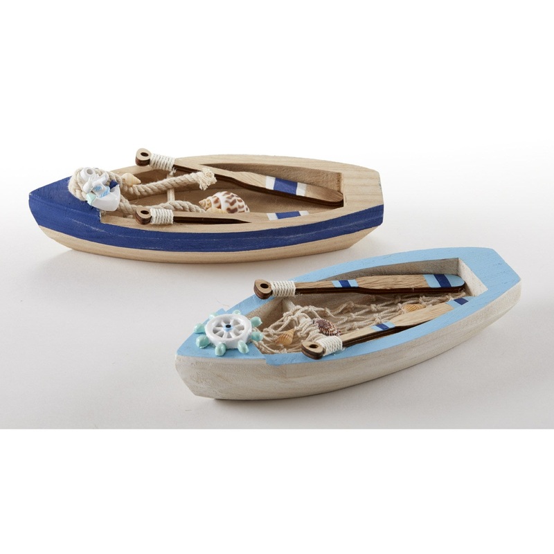 Delton 8.75 x 3.4 x 2.2 Wood Row Boat Figurine, 2 Assorted, Brown