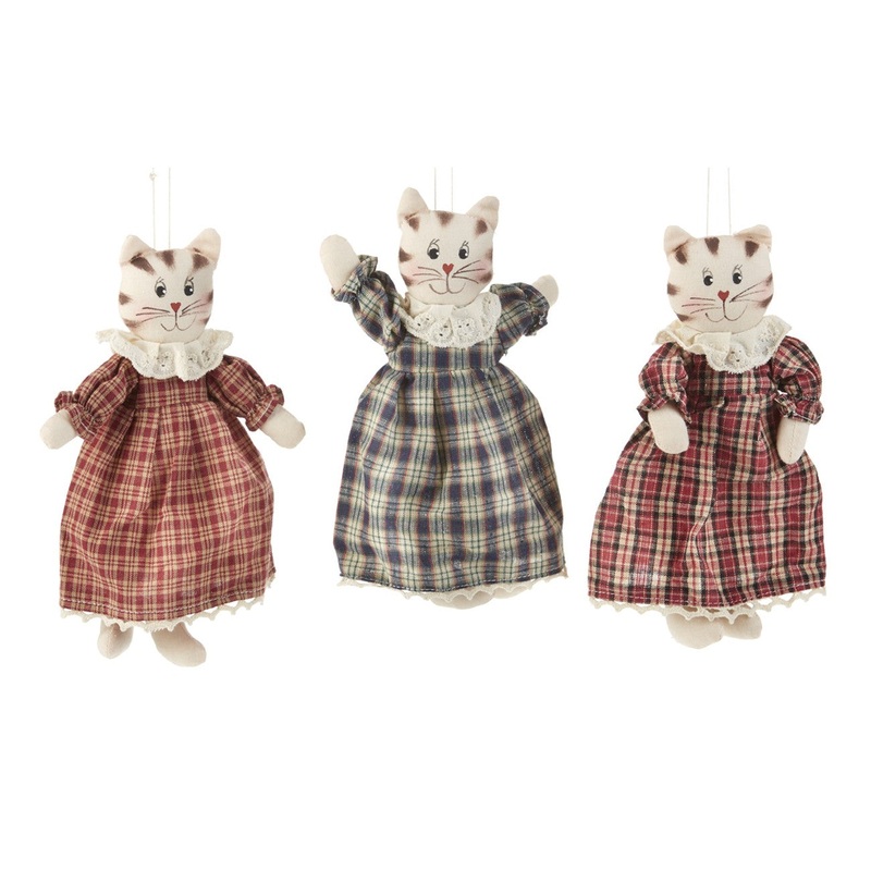 Delton 8 Country Cat Ornament, 3 Assorted, Red