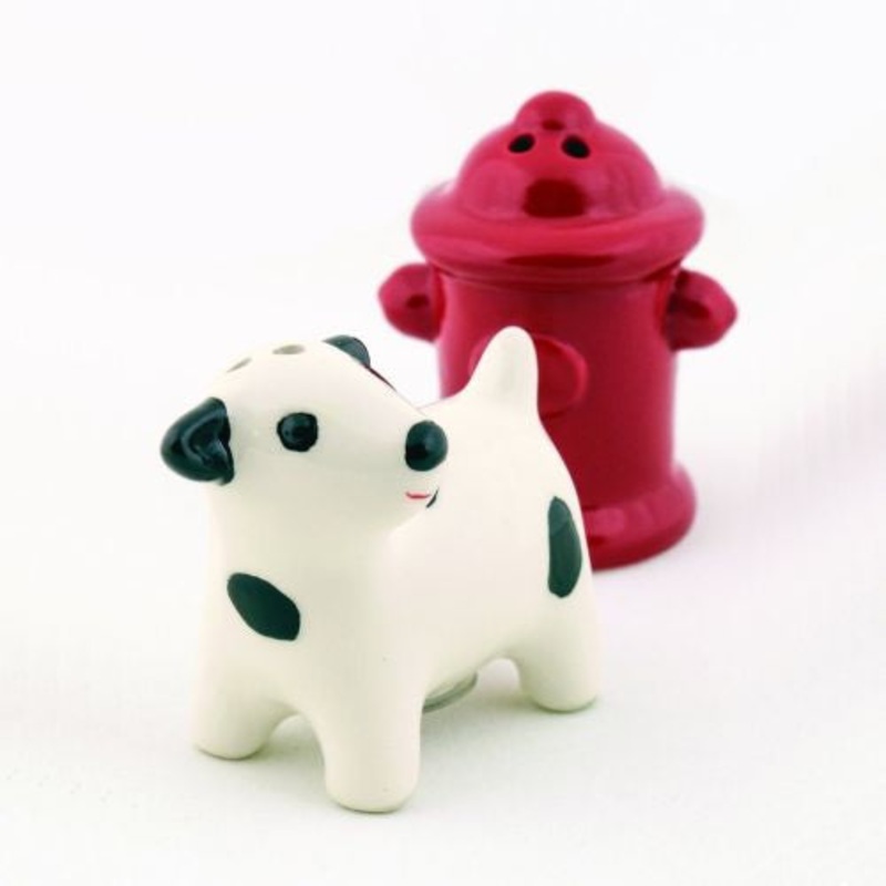 Dog And Fire Hydrant Ceramic Salt & Pepper Shakers