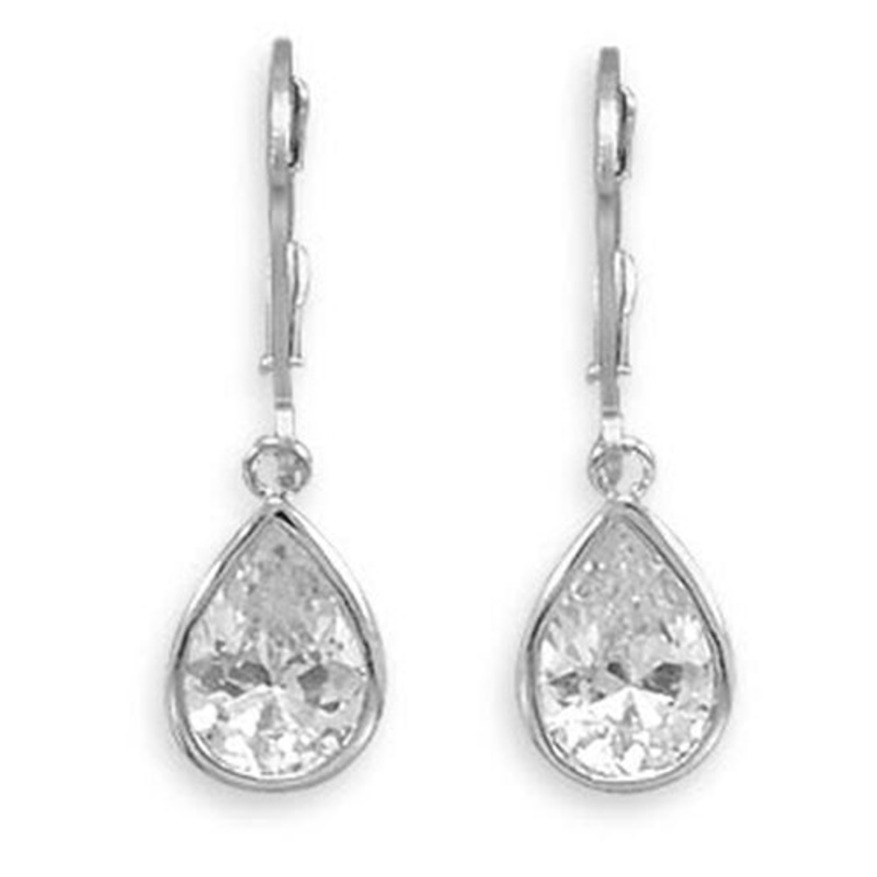 MMA Lever Back Earrings with 9X13mm Pear Cz Drops.