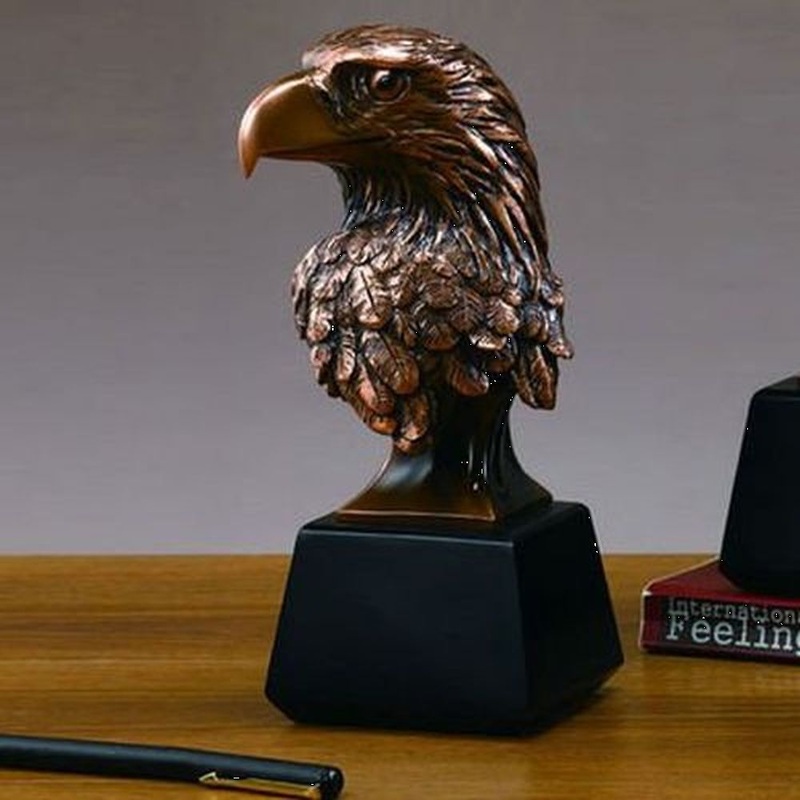 Treasure of Nature Eagle Head Statue, Bronze Plated, 9 x 3.5