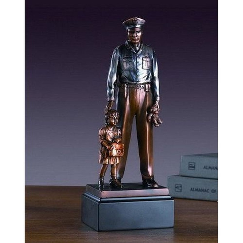 Treasure of Nature Policeman with Child Figurine, Bronze Plated, 11.5 x 4.5