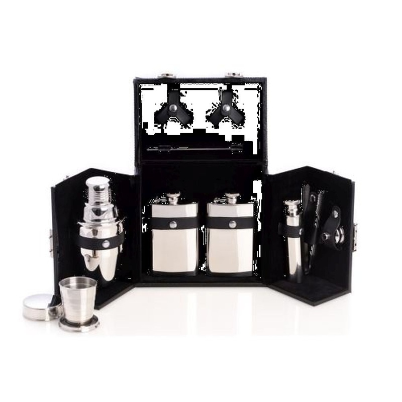 10 Pc Stainless Steel Bar Set In Black Leather Carrying Case