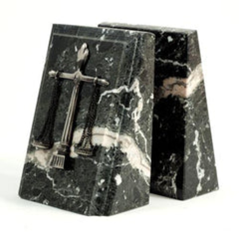 Bey Berk Beveled Black Zebra Marble Legal Bookends