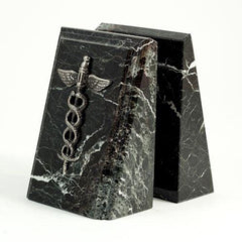Bey Berk Beveled Black Zebra Marble Medical Bookends