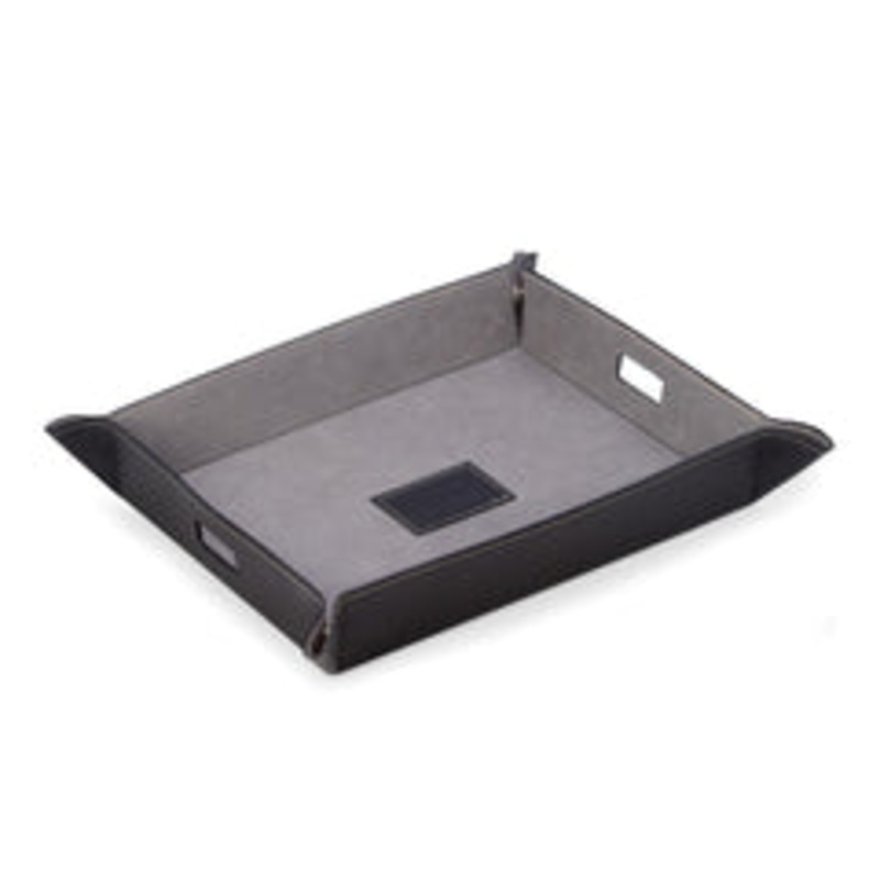 Bey Berk Black Leather Valet Tray – Desktop Organizer and Charging Station