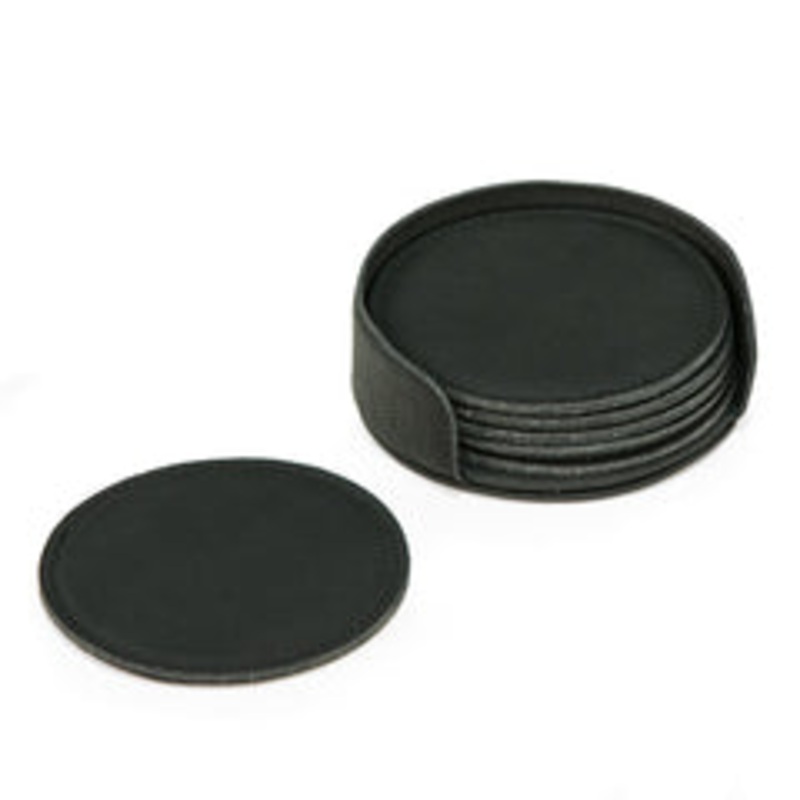 Bey Berk Black Leatherette 6 Coaster Set with Holder