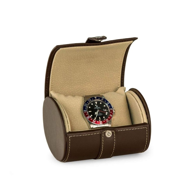 Bey Berk Brown Leather Single Watch Travel Case with Snap