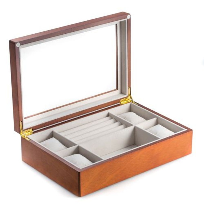Bey Berk Cherry Black Wood Valet & Watch Box With Glass Top